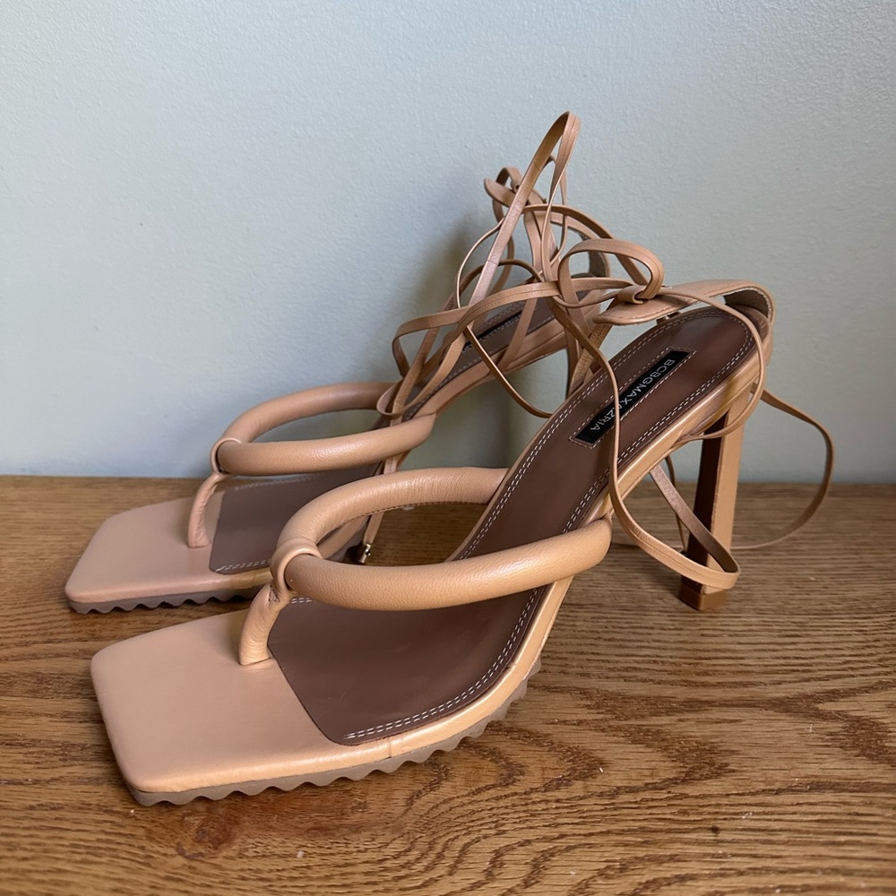 BCBGMaxAzria Tan Strappy Heels